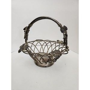 GODINGER Vintage Silver Art Fruit Basket GSA Silver-Plate Grape Leaf Design MCM
